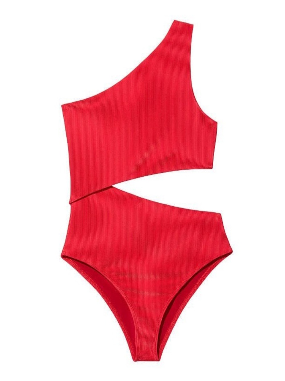 Beach Riot Celine Cutout One-Shoulder One-Piece Swimsuit Red Ribbed Size Medium - Picture 2 of 6